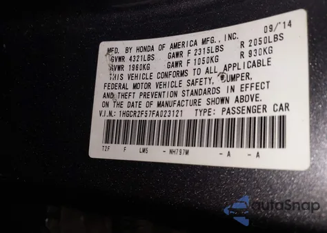 2015 Honda Accord Sport from USA, damaged, VIN 1HGCR2F57FA023121